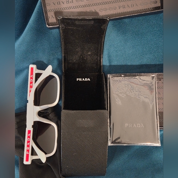 PRADA LINA ROSSA 1998 Edition Rubber White/Blue  Mirrored (Unisex) Sunglasses - Picture 5 of 7